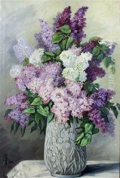 Still Life With Jug Of Purple And White Lilacs - view 1