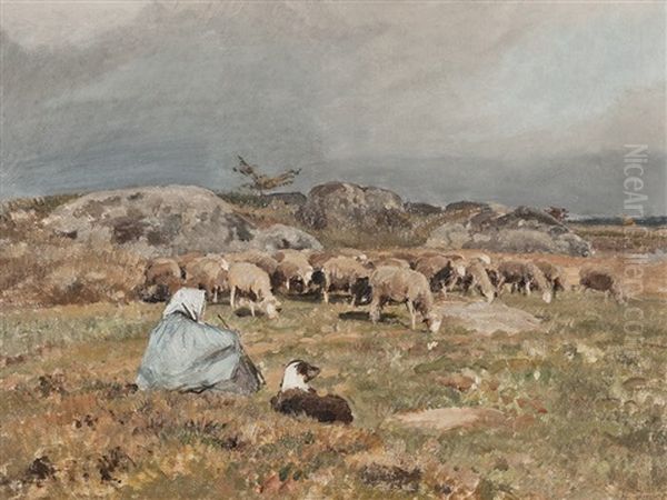 Shepherdess With Herd - view 1