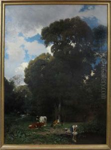 Paysage Avec Une Lavandiere Vaches