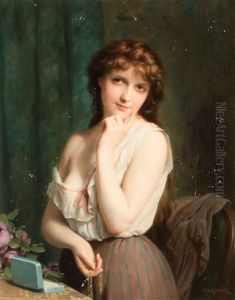 In Gedanken Versunkene, Junge Frau Mit Den Prasenten Eines Verehrers by Fritz Zuber-Buehler