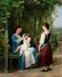 Playing With Baby In The Garden by Fritz Zuber-Buehler