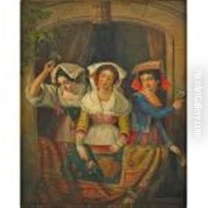 Three Women Holding Roses by Fritz Zuber-Buehler