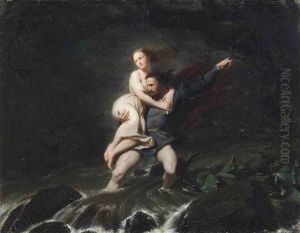 Fording The Torrent by Fritz Zuber-Buehler