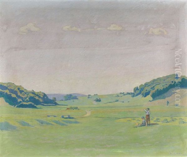 Feldlandschaft Mit Rastendem Bauernpaar - view 1