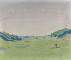 Feldlandschaft Mit Rastendem Bauernpaar by Albert Johann Zubler