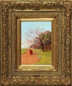 Magd Am Feldweg Mit Bluhenden Obstbaumen by Lorand (Roland) Zubriczky