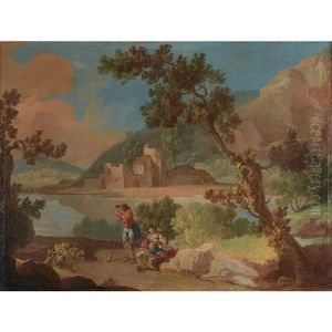 Travellers In A Pastoral Landscape; And A Companion by Francesco Zucarelli