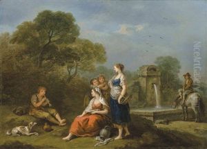 A Pastoral Landscape With Figures At Rest By A Fountain, Listening To A Boy Making Music A Pastoral Landscape With Figures At Rest By A Fountain, Listening To A Boy Making Music