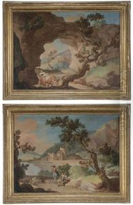 Rest On The Flight To Egypt; Shepherdess Under A Rock Formation by Francesco Zuccarelli