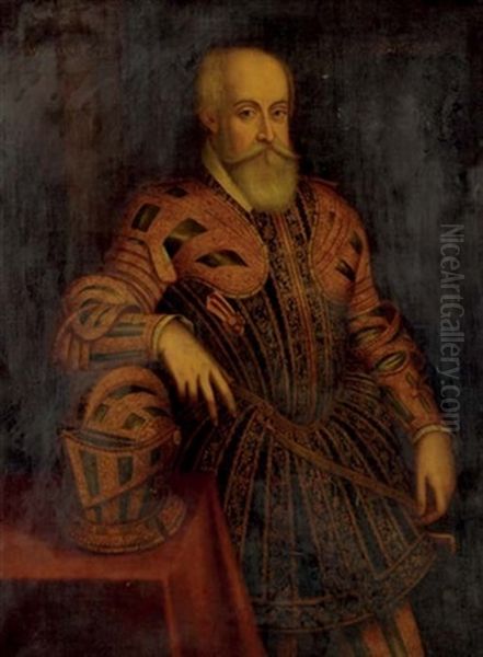 Portrait Of A Gentleman Said To Be William Cecil, Lord Burleigh In Armor, His Helmet On A Table Beside - view 1