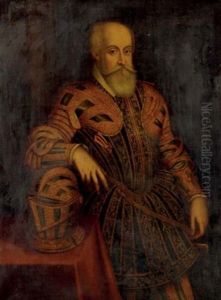 Portrait Of A Gentleman Said To Be William Cecil, Lord Burleigh In Armor, His Helmet On A Table Beside by Federico Zuccaro