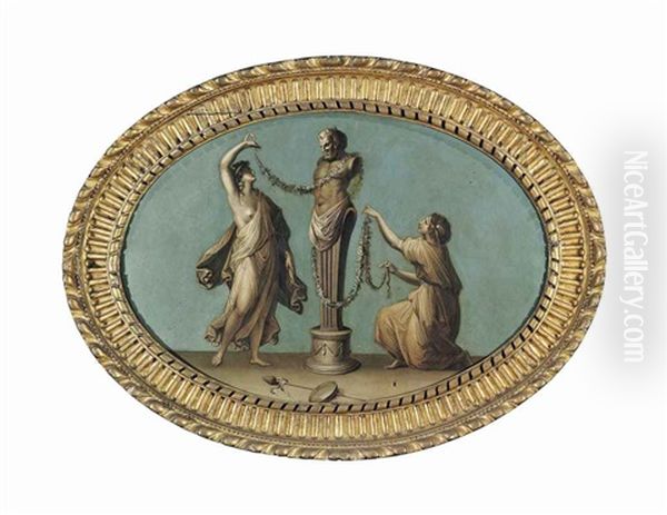 Maidens Decorating A Herm Of Pan - En Grisaille - view 1