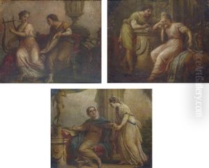Sappho With The Lyric Poet Alcaeus (+ 2 Others; Set Of 3 Works) by Antonio Zucchi