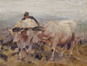 Shepherd With Two Oxen On The Plough