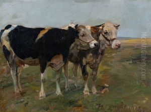 Zwei Kuhe Auf Der Weide by Heinrich von Zuegel