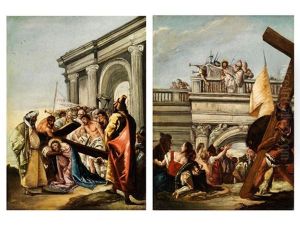 Der Gefangen Genommene Jesus Wird Dem Volk Vorgefuhrt (+ Jesus Wird Das Kreuz Aufgelegt; 2 Works) by Francesco Zugno the Younger