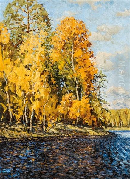 Impressionistic Riparian Landscape In Autumn - view 1