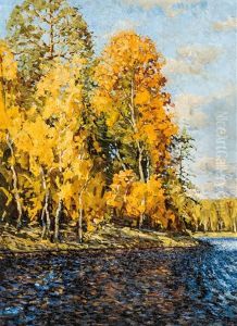 Impressionistic Riparian Landscape In Autumn by Stanislaw Zukowski