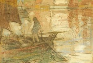 Study Of A Figure Atthe Tiller Of A Sailing Barge by Robert Brough