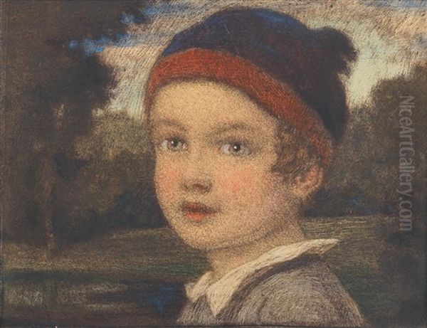 A Portrait Of A Boy With A Cap In A Landscape - view 1