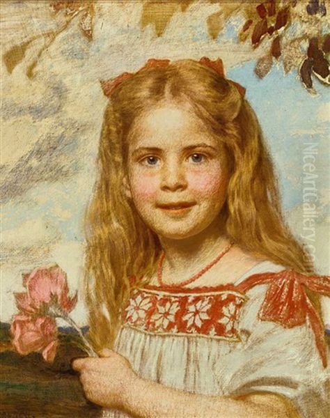 Kinderportrait Der Gabriele Troeltsch Mit Korallenkette Und Blumen In Der Hand - view 1
