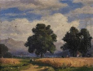Kleine Landschaft Mit Kornfeld Und Eichen
