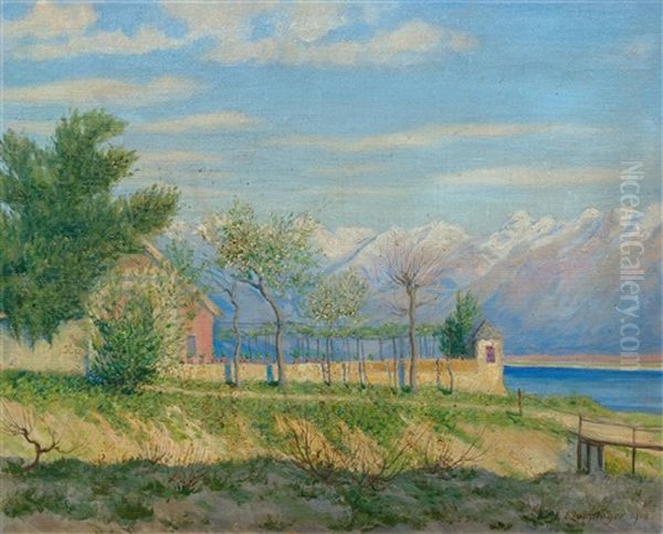 Mountain Landscape By A Lake, Probably Ticino - view 1