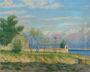 Mountain Landscape By A Lake, Probably Ticino