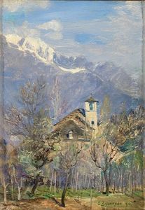Chiesa Monte Trinita Locarno An Einem Prachtvollen Fruhlingstag by Ernst Theodor Zuppinger