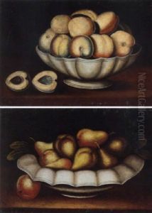 Peaches In A Lobed Bowl On A Table Peaches In A Lobed Bowl On A Table