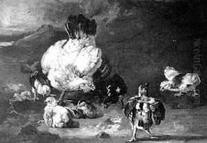 A Mother Hen With Her Chickens by Frederik Willem Zurcher