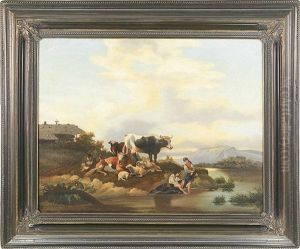 Shepherds In A Landscape With A Homestead by Franz Bohumir Zverina