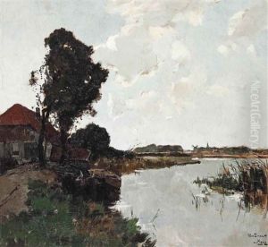 Moored Rowingboat Near A Farmhouse, The Hague Moored Rowingboat Near A Farmhouse, The Hague