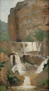 Rocky Waterfall Landscape by Pierre Andre Brouillet