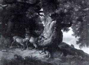 Deer In A Glade by Johann-Baptist Zwecker