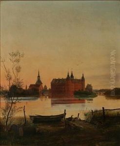 Summer Evening At Frederiksborg Castle by Frederik Ludvig Christian Zweidorff
