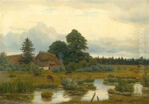 Bauernhof Mit Pferden An Einem Weiher by Anton Zwengauer the Elder