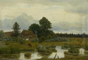 Bauernhof Mit Pferden Am Teich by Anton Zwengauer the Elder
