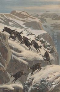 Gemsen Im Trieb by Hubert Von Zwickle