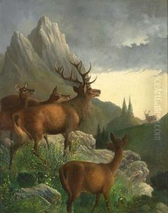 Rotwild Im Gebirge by Hubert Von Zwickle