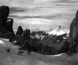 Gemsen Im Hochgebirge by Hubert Von Zwickle