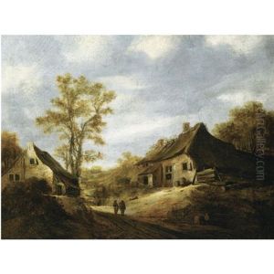 A Dune Landscape With Figures Conversing On A Path Near Farm Houses by Cornelis van Zwieten
