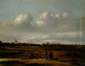 Hollandische Dunenlandschaft Mit Einer Kirche Und Einer Windmuhle Sowie Bauern by Cornelis van Zwieten