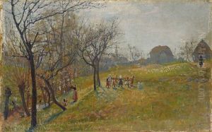 Fruhlingslandschaft Mit Spielenden Kindern by Oskar Zwintscher