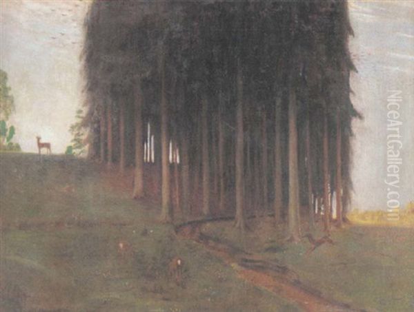 Wald Mit Rehen Und Einem Bach - view 1