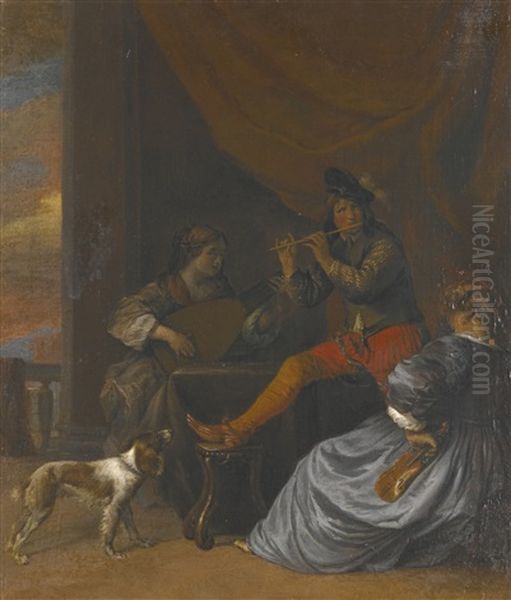 Musicians And A Dog In An Interior - view 1