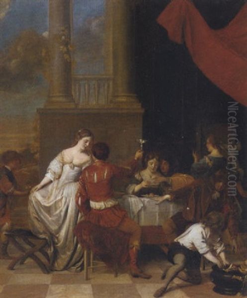 Elegant Company Dining In A Courtyard - view 1