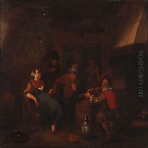 People Listening To A Violin Player In The Inn by Adriaen Brouwer