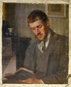 Portrait Of Ernest Yarrow-jones Reading A Book by Anna Wood Brown