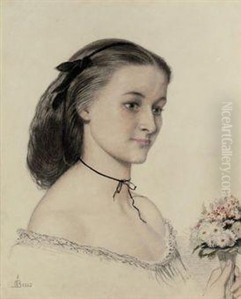 Portrait Of Miss Louisa Jones, Bust-length, Holding A Posy Offlowers - view 1